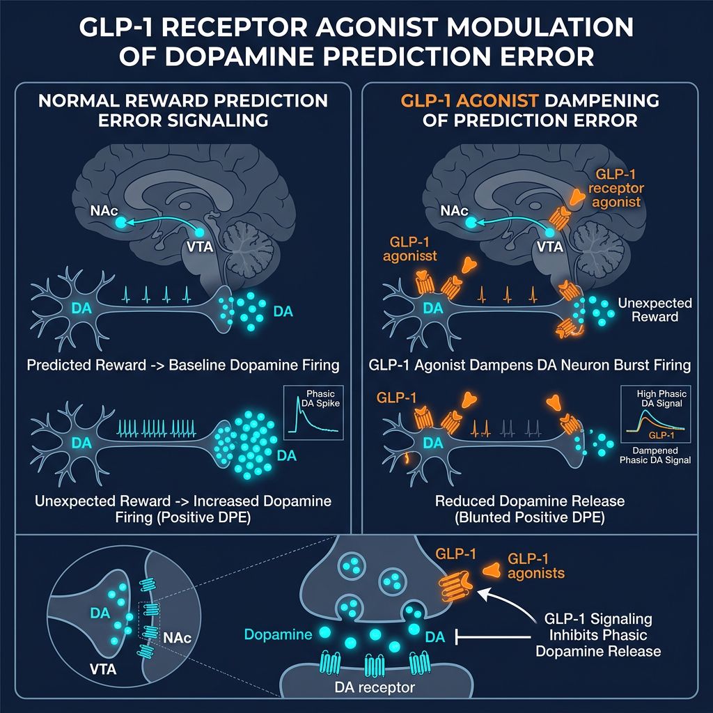 GLP-1 receptor agonist modulation of dopamine prediction error signaling in VTA-NAc pathway