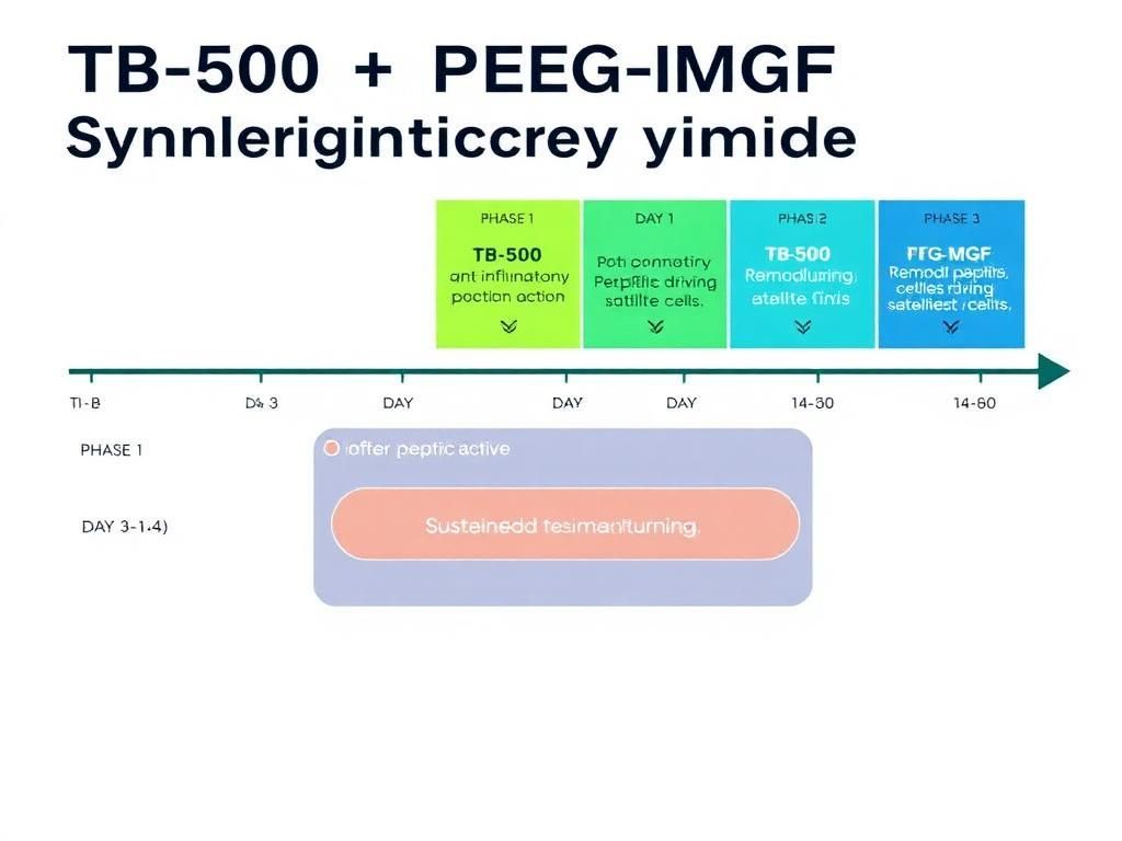 TB-500 and PEG-MGF synergistic recovery timeline across inflammation proliferation and remodeling phases